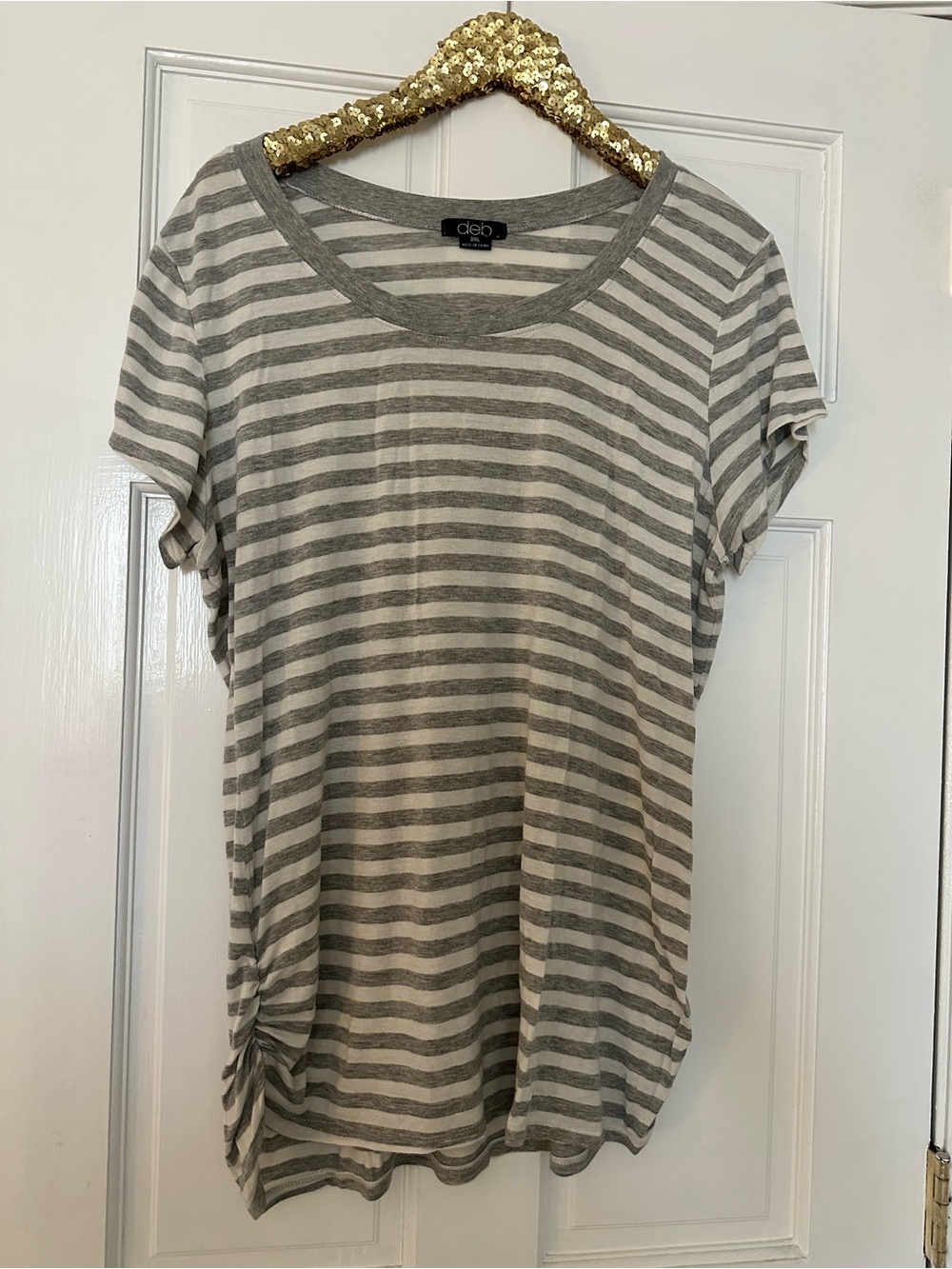 Deb Gray and White Striped Scoop Neck Short Sleeve Tee Size 3X